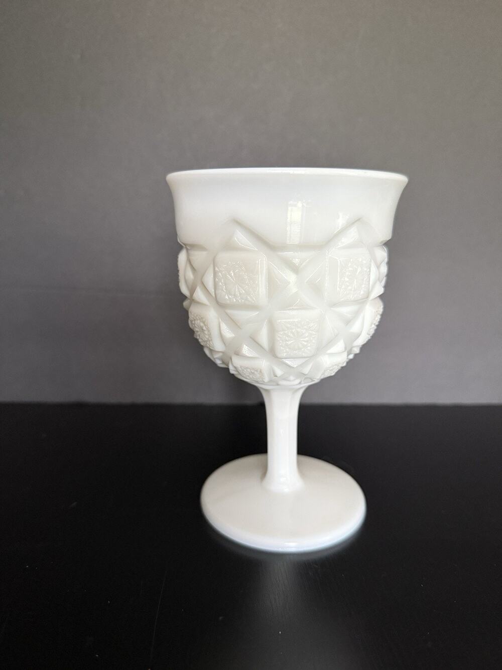 Vintage Westmoreland Old Quilt Milk Glass Goblet Replacement White Stemware